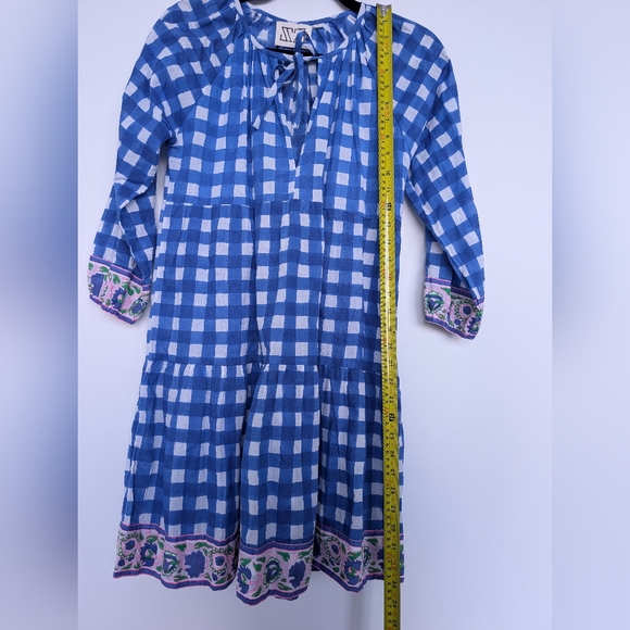 SZ Blockprints Tuckernuck Priya Dress London Blue Gingham Sz S Beachy Boho - Picture 12 of 14